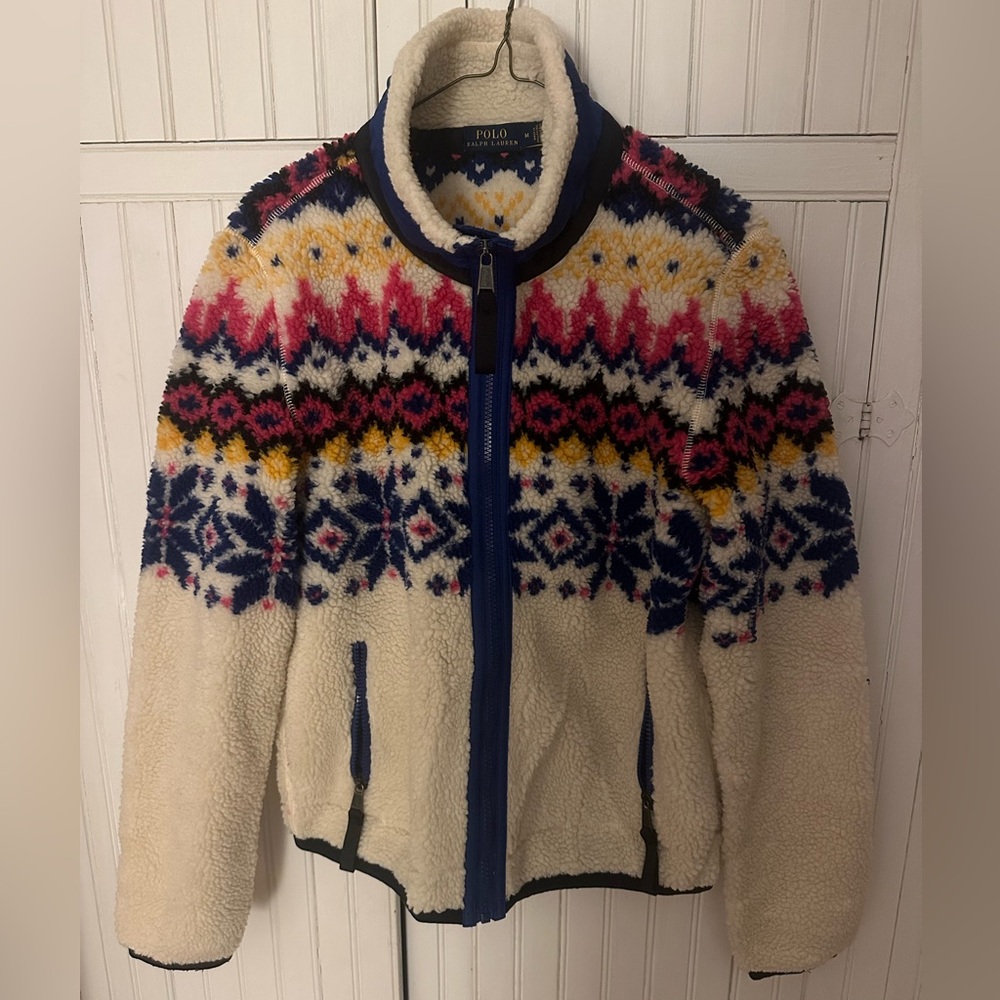 Polo Ralph Lauren Women’s Sherpa Fair Isle zip up fleece size medium